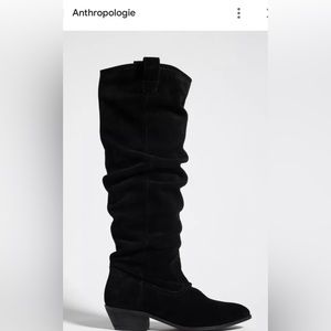NEW Anthropologie genuine suede scrunch black boots. Size 40 US 9 Knee Boots